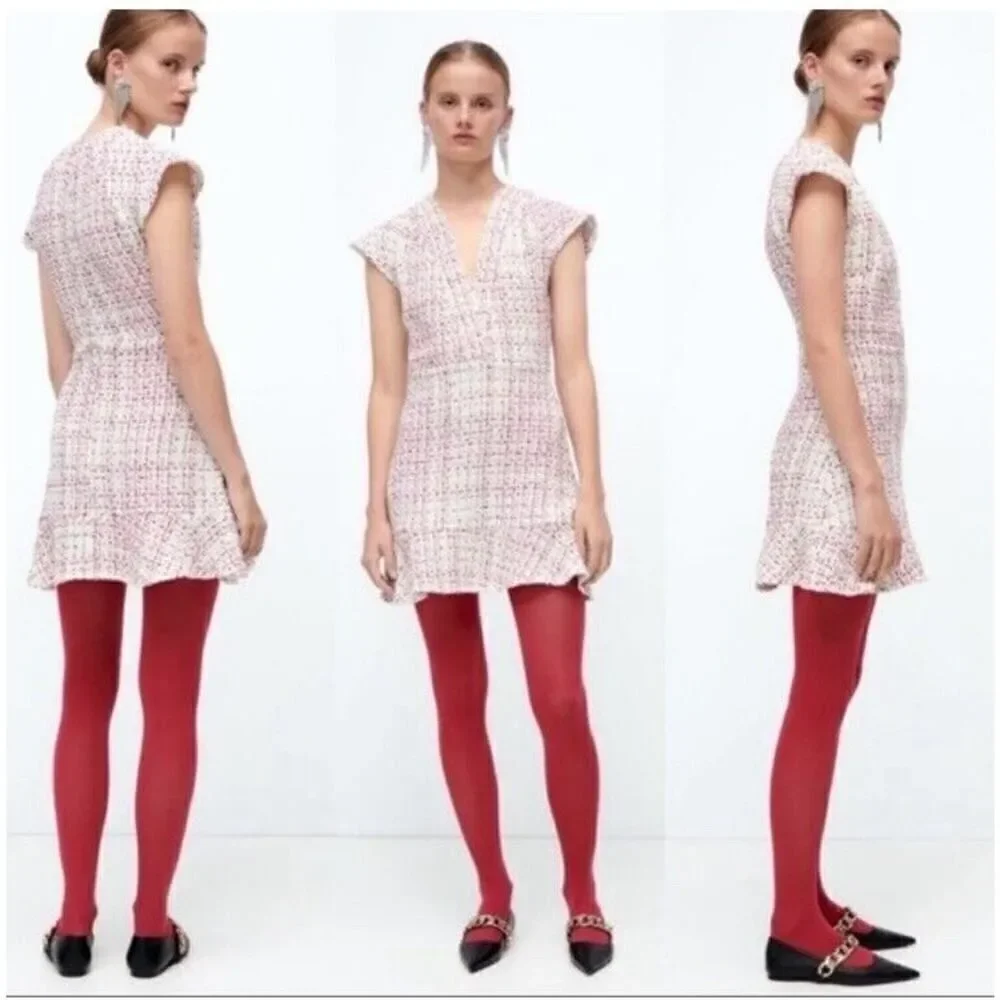 Zara Textured Weave Tweed Mini Dress sz Small - Picture 1 of 13